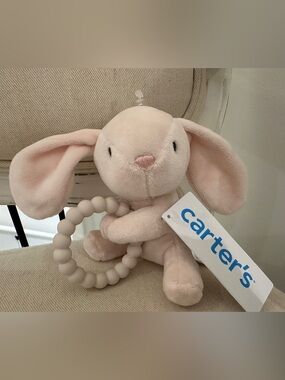 NWT Blush Pink Carter's Plush Stuffed Bunny Baby Teether Toy